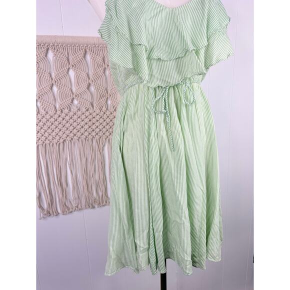 Free People Flutter Away Stripe Ruffle Mini Dress Size Small Green - Picture 6 of 9